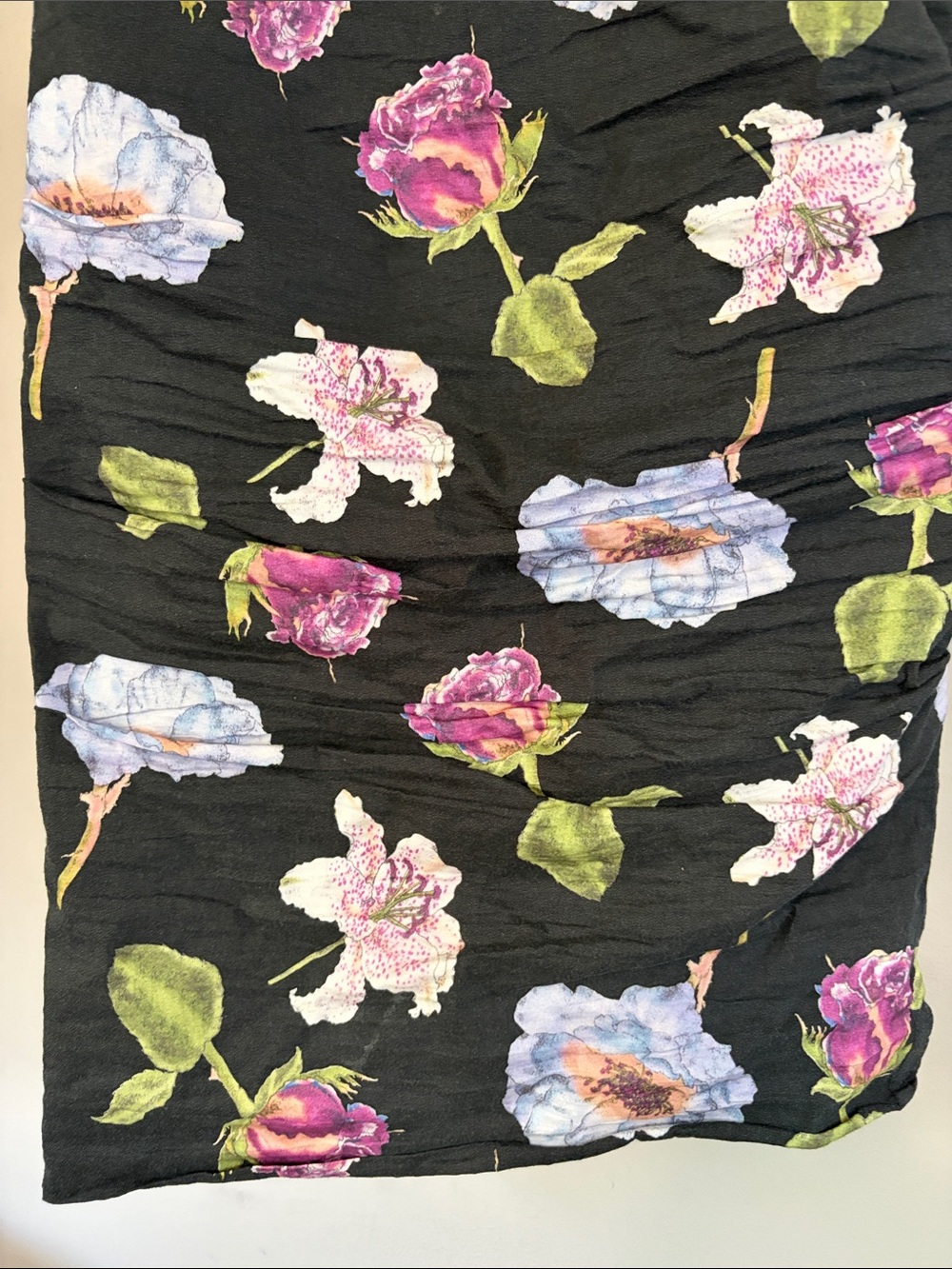 Nicole Miller Artelier Skirt Black Floral Crinkled Pencil Skirt Designer Sz 2 - Picture 5 of 11